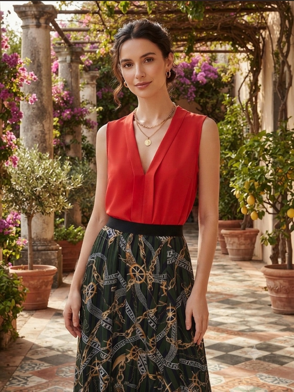 Sleeveless Red V-Neck Blouse for Women